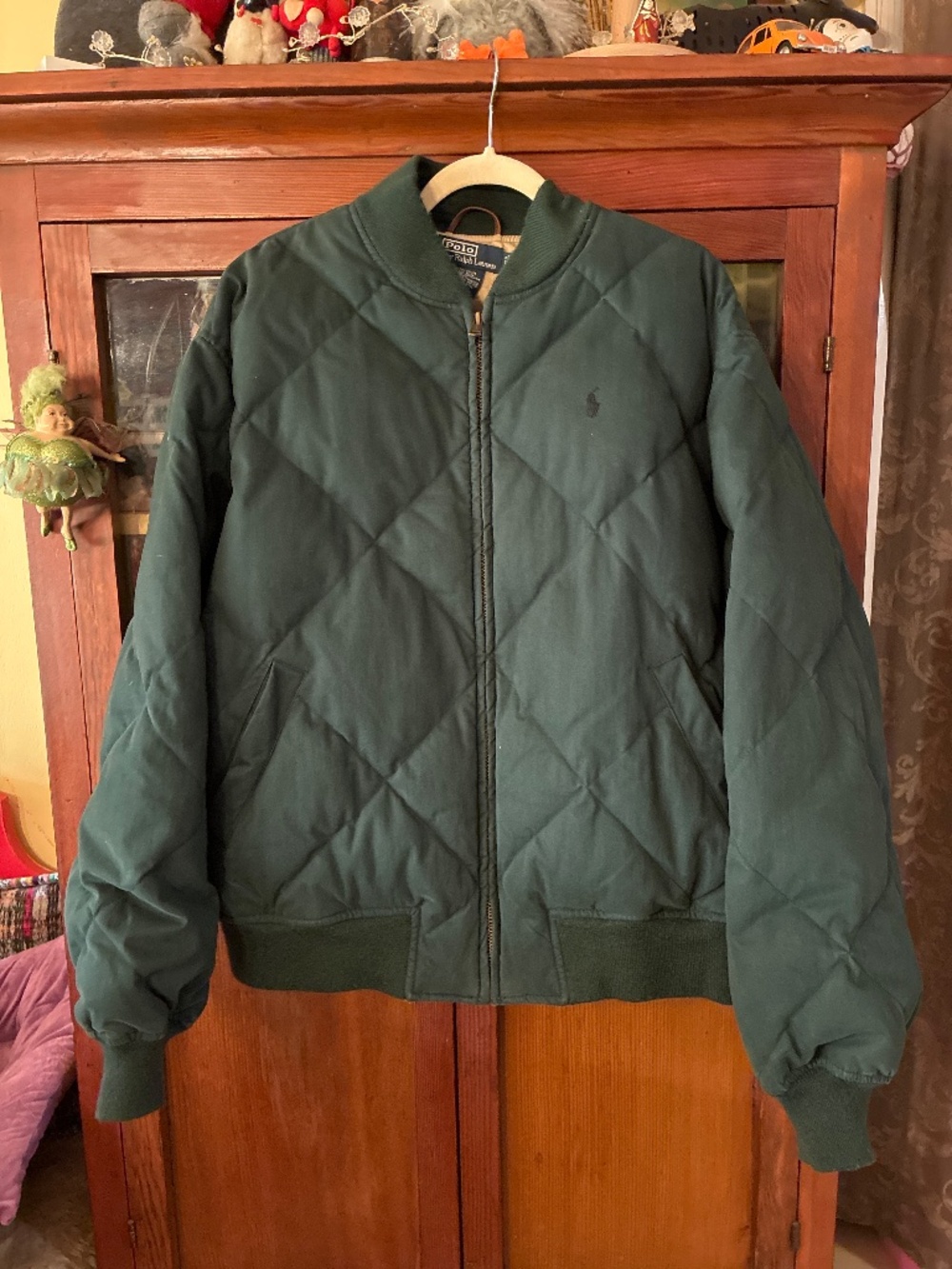 Vintage 90s Polo Ralph Lauren Quilted Down Bomber Jacket Forest Green XL